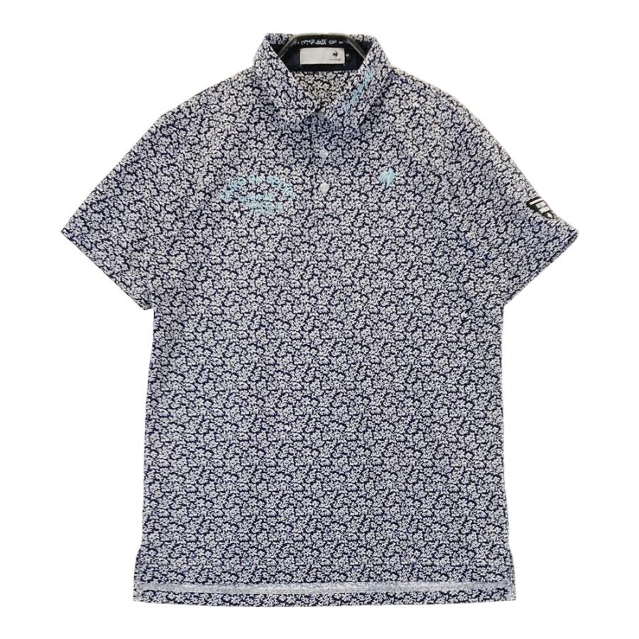le coq sportif 花柄 ゴルフシャツ M 新品未使用タグ付き LE COQ GOLF ルコックゴルフ 半袖ポロシャツ 花柄 ネイビー系 M ゴルフ