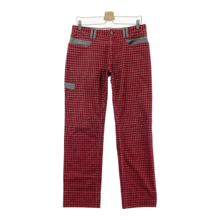 ZOY ゾーイ コーデュロイ ストレッチパンツ チェック柄 レッド系 82