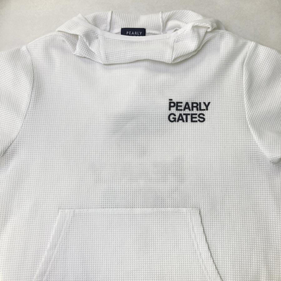 サイズ：1 PEARLY GATES パーリーゲイツ 2025年モデル 半袖パーカー ネオワッフル ニコちゃん  ホワイト系 [240101724758] ゴルフウェア レディース ストスト PEARLY GATES（パーリーゲイツ） 2025年モデル 半袖パーカー ネオ