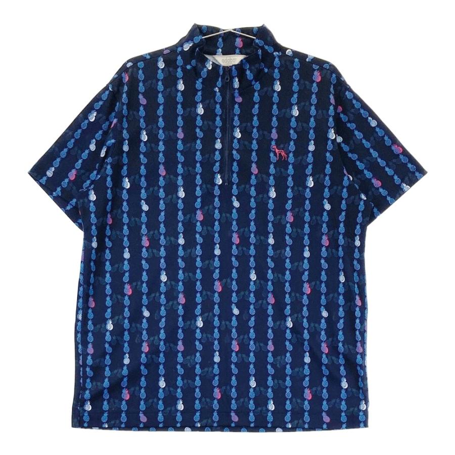 年末値下げ❗️ADABAT ネイビー ハーフジップ 半袖シャツ adabat（アダバット） ハーフジップ 半袖Tシャツ パイナップル 総柄