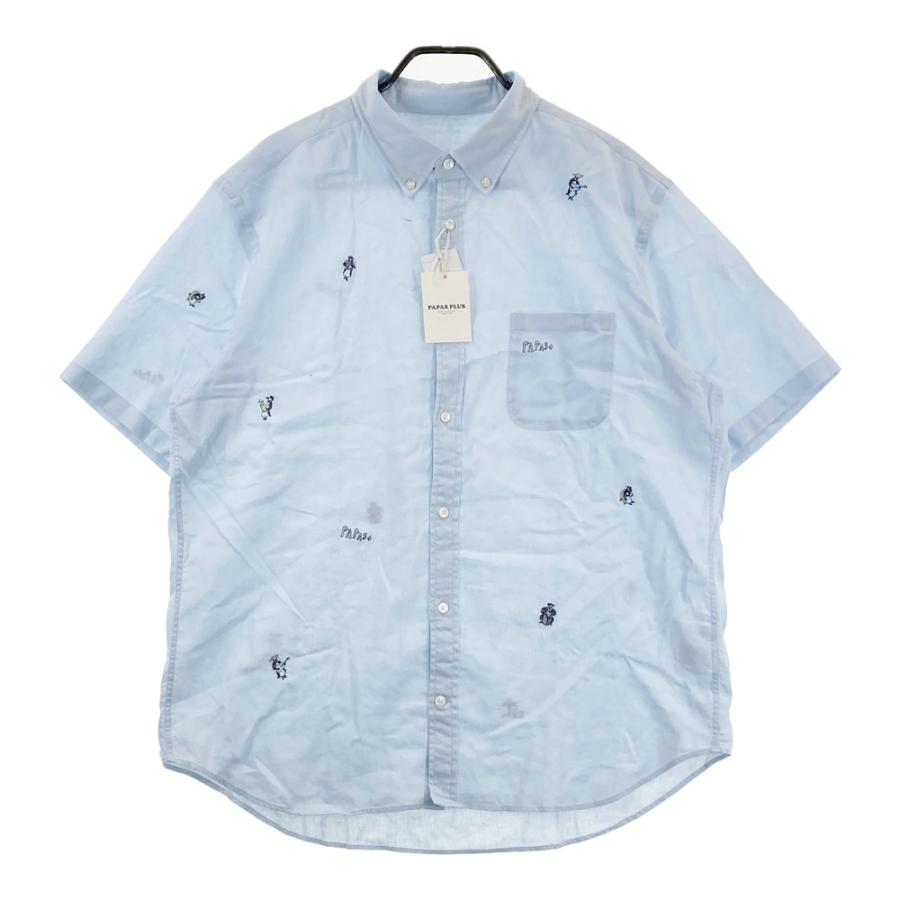 PAPAS（パパス） 【新品】PAPAS Papas+ リネン混 半袖シャツ 刺繍 総柄