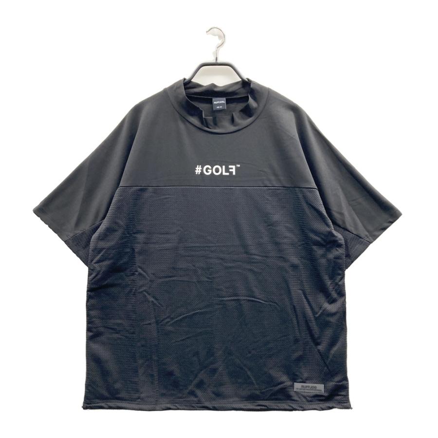 ラフロッグ RUFFLOG 半袖モックネックシャツ XXL ブラック ゴルフ RUFFLOG（ラフロッグ） 異素材切替 モックネック半袖Tシャツ ブラック