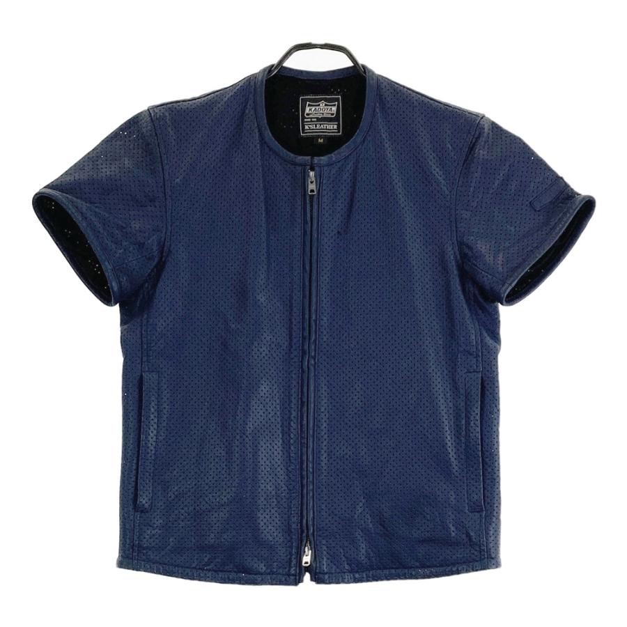 【レアモデル】KADOYA カドヤ　パンチングレザージャケット　ネイビー カドヤ（KADOYA） 半袖レザージャケット パンチング ネイビー系 M