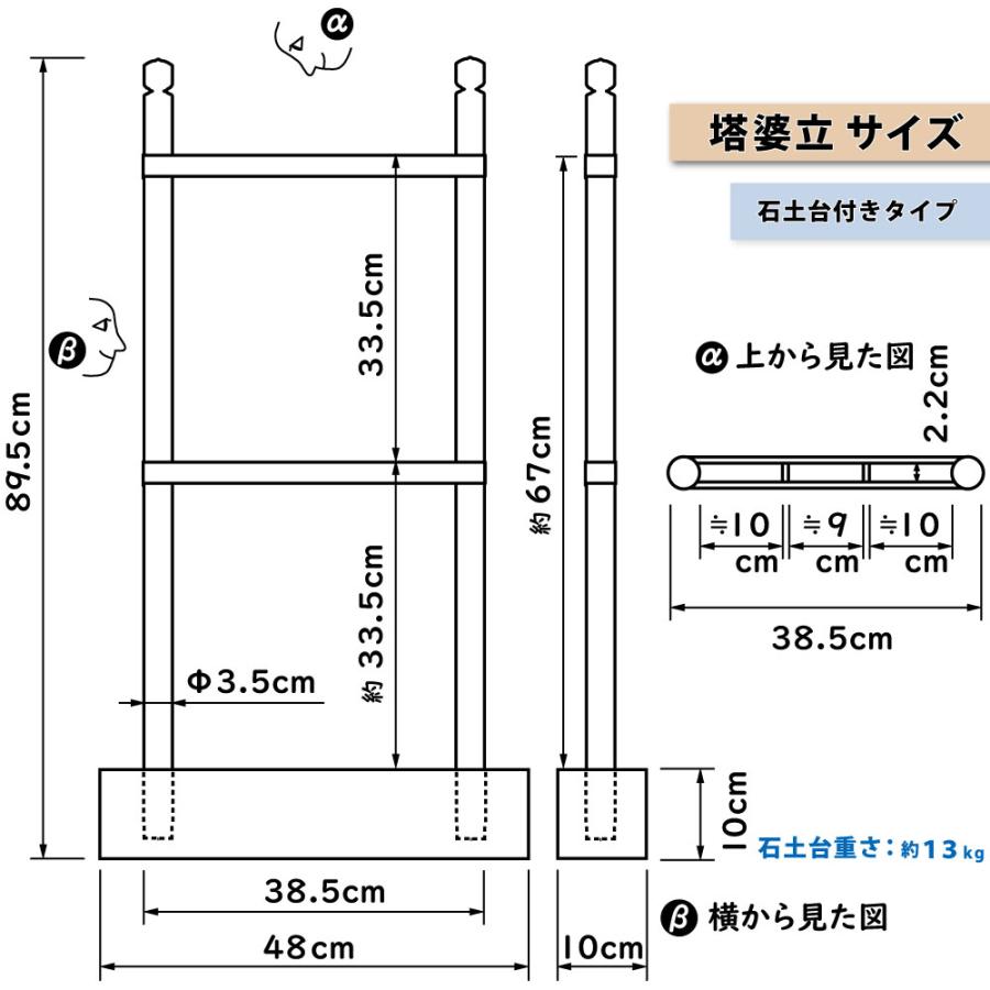 お墓用】【御影石の土台付き】3コマ【石に差すだけ工事不要 お墓用】【御影石の土台付き】3コマ【石に差すだけ工事不要