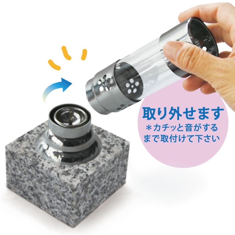 お墓用 ローソク立 菖蒲 石台座付き ステンレス製 ガラス筒 72×72