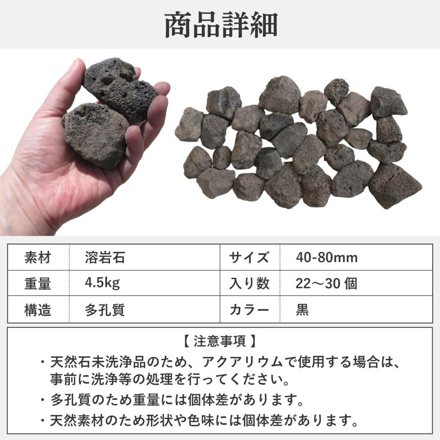 置くだけで水槽完成【溶岩石40-80mm 黒 4.5kg アクアリウムレイアウト