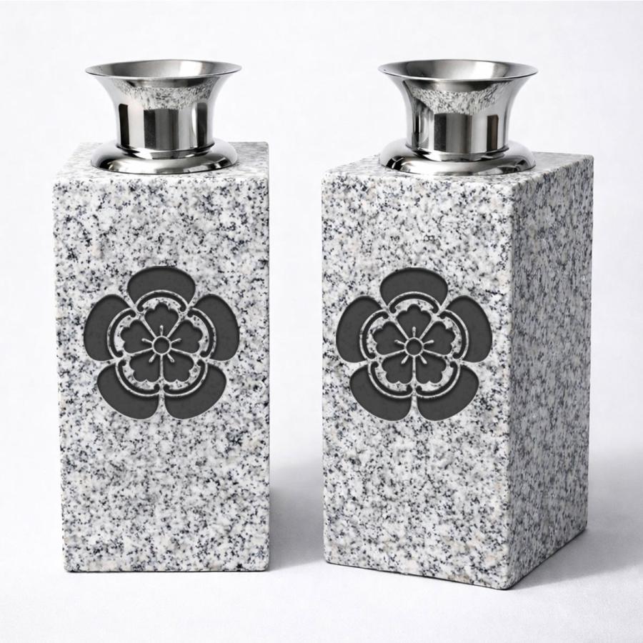 お墓用 花立L 天然白御影石 墓装用品 12cm角 16kg | 家紋彫刻で故人へ