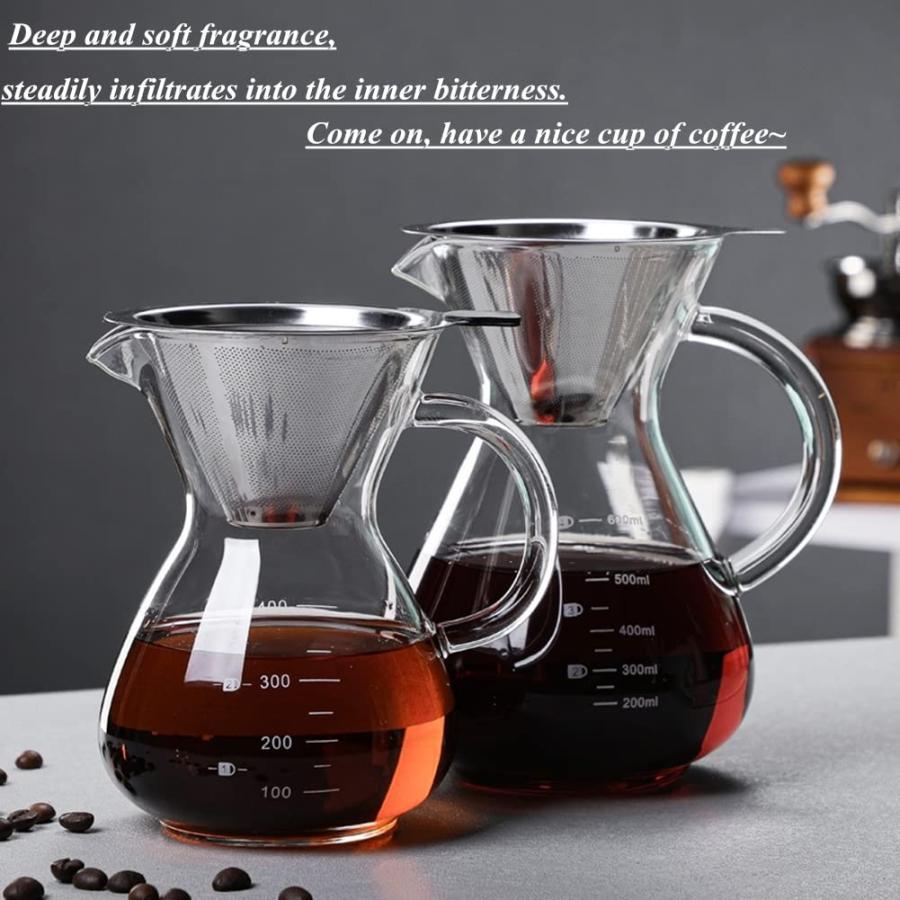 コーヒーサーバー コーヒーカラフェセット コーヒードリッパー ステンレスフィルター プレゼント 400ML ２層メッシュ 耐熱ガラス フィルター不要 1-4人分｜stsyoten-store｜02