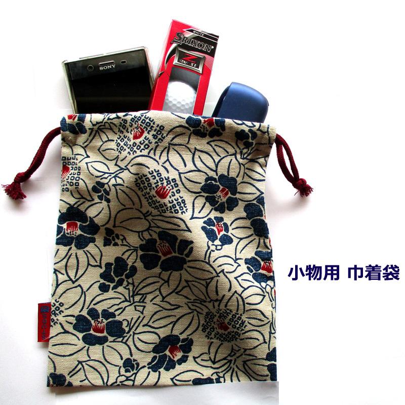 小物巾着袋 京都手捺染 椿 キナリ  和柄 巾着小物ＢＡＧ | 