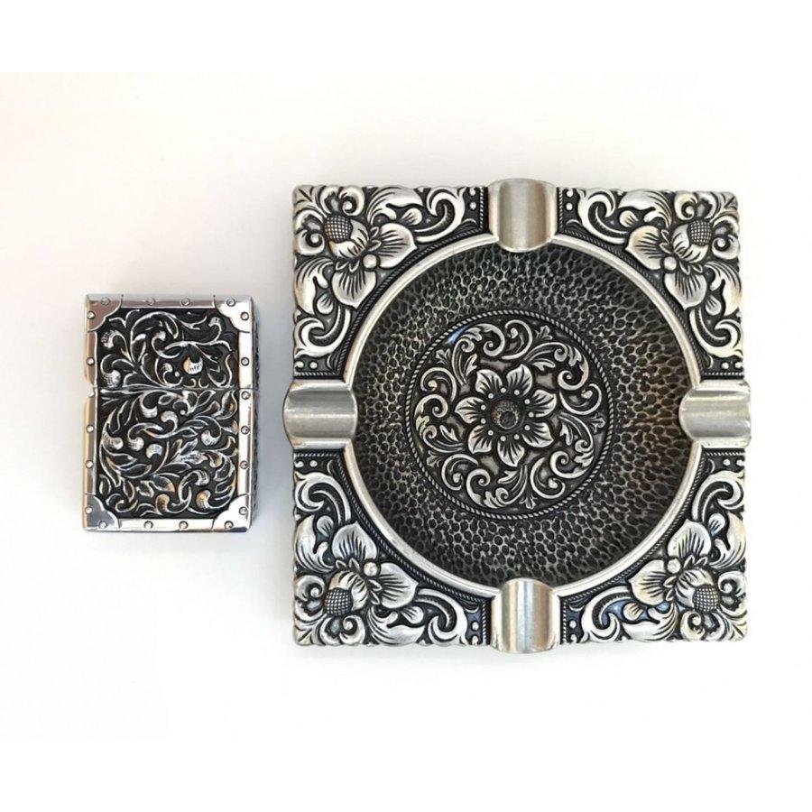 ヘビーアーマー オイルライター 灰皿セット (角皿) シルバー 重厚仕上げ | 