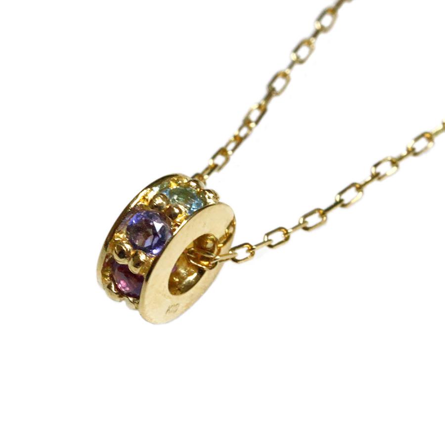 アミュレット サークルネックレス 送料無料 7色 半貴石 シトリン ガーネット アメジスト アイオライト ブルートパーズ ペリドット 10金 K10
