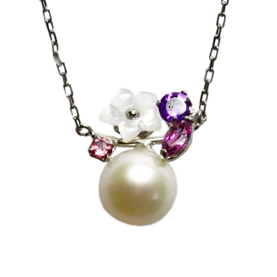 プラチナ 淡水パール シェルフラワー ネックレス アメジスト ピンクトルマリン ガーネット 白蝶貝 花 ネックレス ペンダント 重ねづけ 送料無料 Pn Pt ダイヤならジュエリー工房ボヌール 通販 Yahoo ショッピング