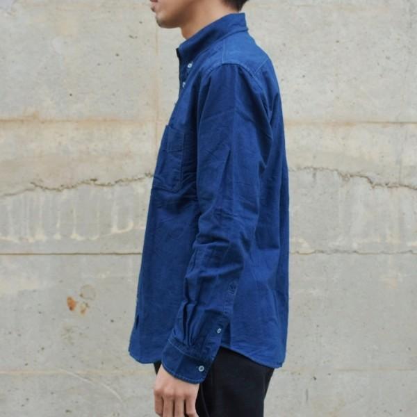 藍染め 長袖 シャツ メンズ ボタンダウン オックスフォードシャツ 襟付