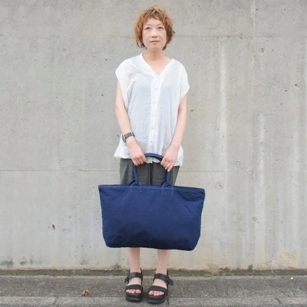 藍染め トートバッグ ジップ付き キャンバス 大きい 旅行バッグ