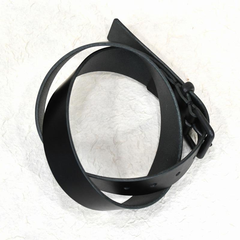 四角形 35mm幅 マットブラック 艶消し黒 レザー ベルト ヌメ革 真鍮