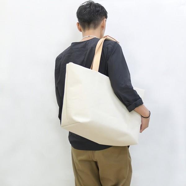 1号帆布 トートバッグ Lサイズ 横長 canvas キャンバス 極厚 ヌメ革 シンプル 綿 コットン 名入れ 刻印｜studio-ichi｜05