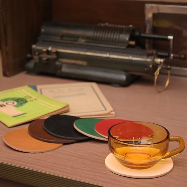 名入れ 刻印付き ヌメ革 丸 三角 四角 コースター レザー 5枚