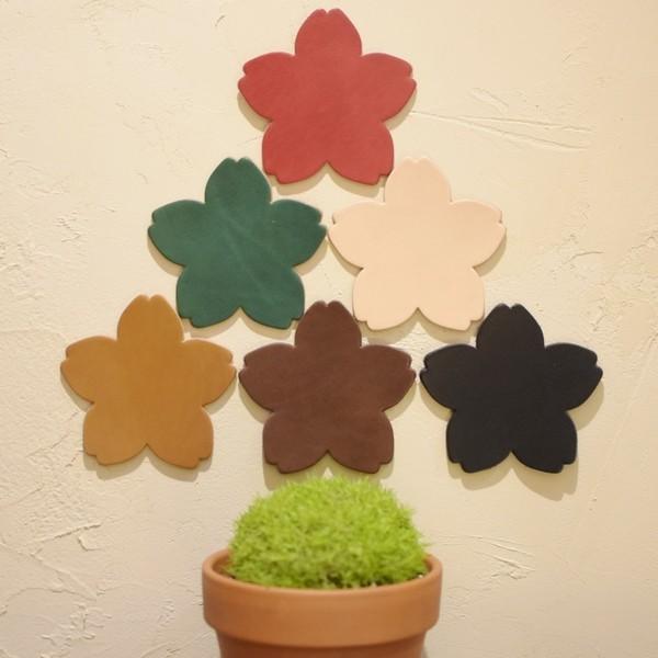 名入れ 刻印付き ヌメ革 桜柄 コースター レザー ５枚セット メッセージ 店名 花柄 |  | 10