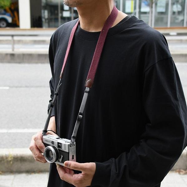 ヴィンテージ カメラストラップ 20mm 名入れ 刻印 ヌメ革 コットン 綿