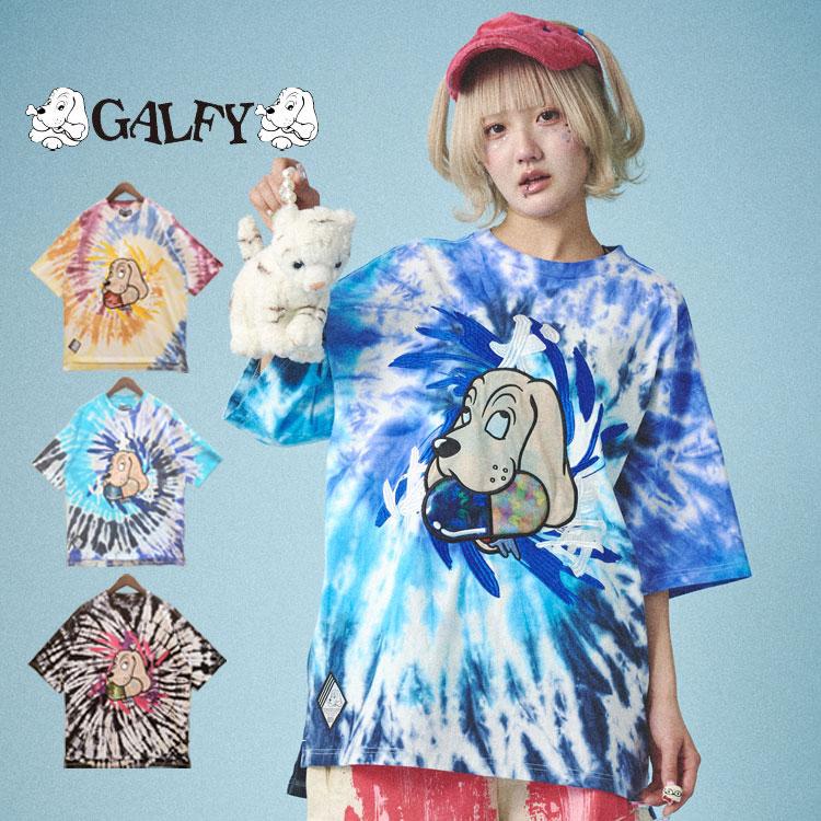 GALFY（ガルフィー） タイダイ染め オーバーサイズ 半袖 Tシャツ 犬 