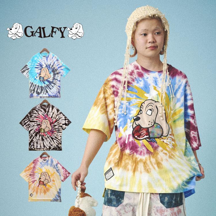 GALFY（ガルフィー） タイダイ染め オーバーサイズ 半袖 Tシャツ 犬 