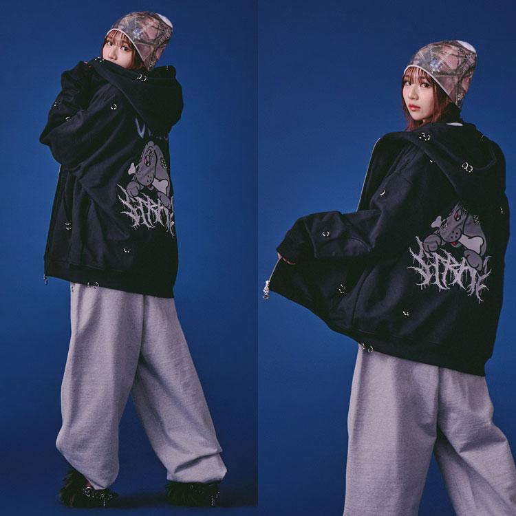 GALFY（ガルフィー） バチバチピアス 裏毛 スウェット ジップパーカー