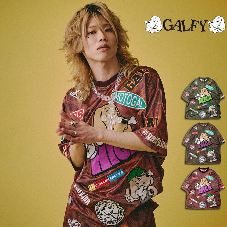GALFY（ガルフィー） 半袖Tシャツ ワッペン 刺繍 メッシュ オーバー 