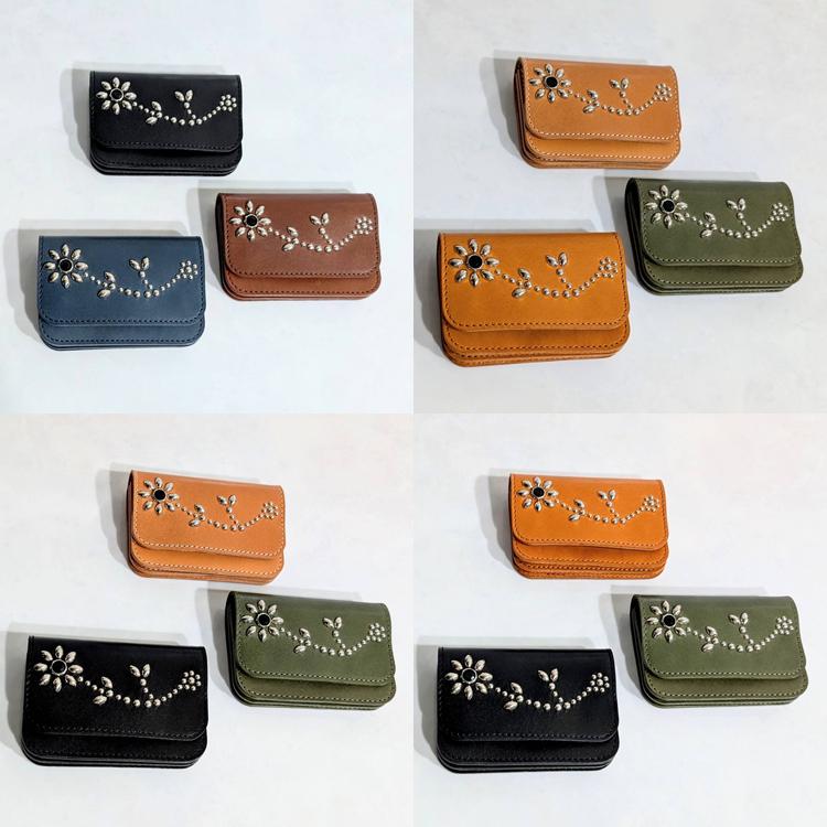 フラワー アンブレラ スタッズ 日本製 栃木レザー ショート トラッカー