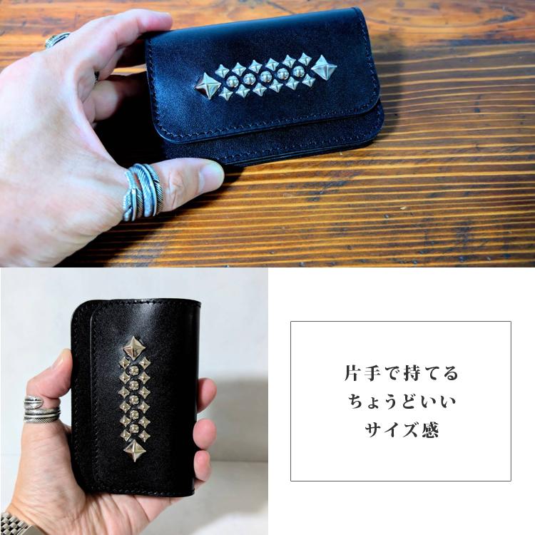 日本製 栃木レザー USAスタッズ ショート トラッカー ウォレット 正規