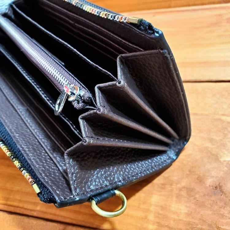 カーボンレザー L字 カラーファスナー 長財布 ロングウォレット 牛革