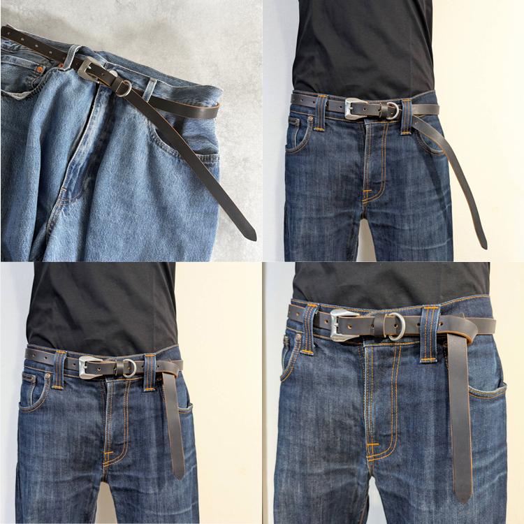 本革 日本製 茶芯レザー 真鍮バックル ナローベルト 1.9cm幅 細ベルト