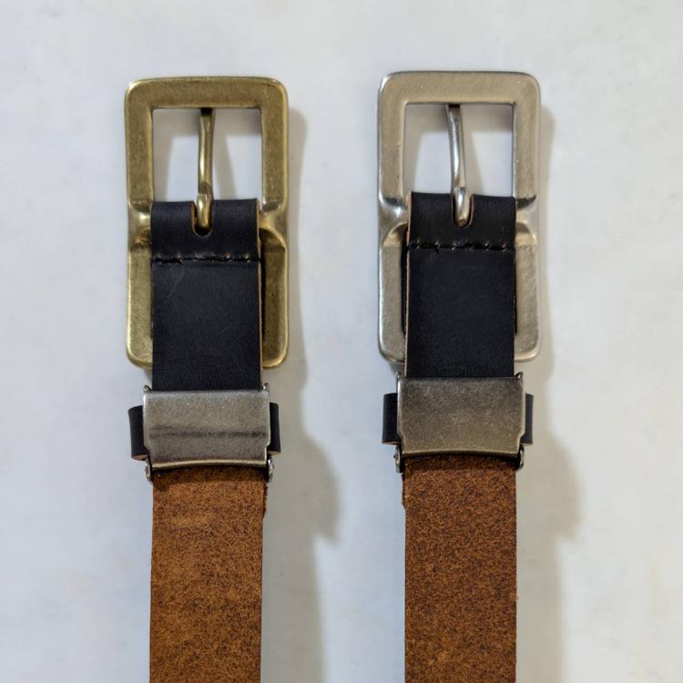 日本製 真鍮バックル 茶芯 レザー ベルト 本革 細ベルト ナローベルト
