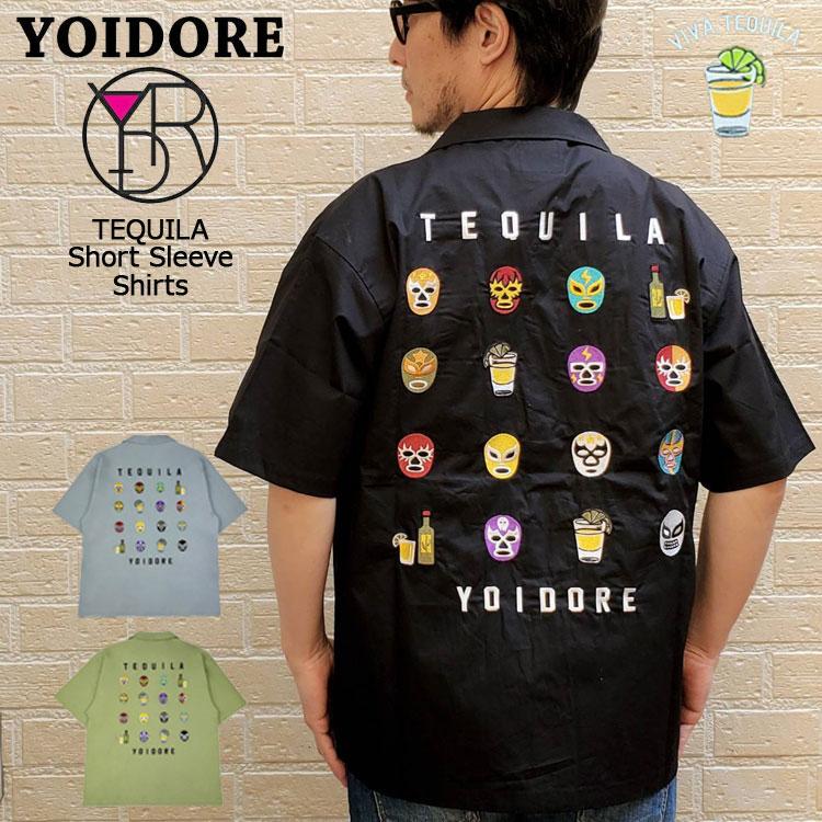 YOIDORE ルーズシルエット 覆面 マスクマン柄 刺繍 半袖シャツ テキーラ グラフィックデザイン よいどれ オープンカラー ボタンシャツ ユニセックス 825221 YOIDORE 酔いどれ ルーズシルエット 覆面 マスクマン柄 刺繍 半袖