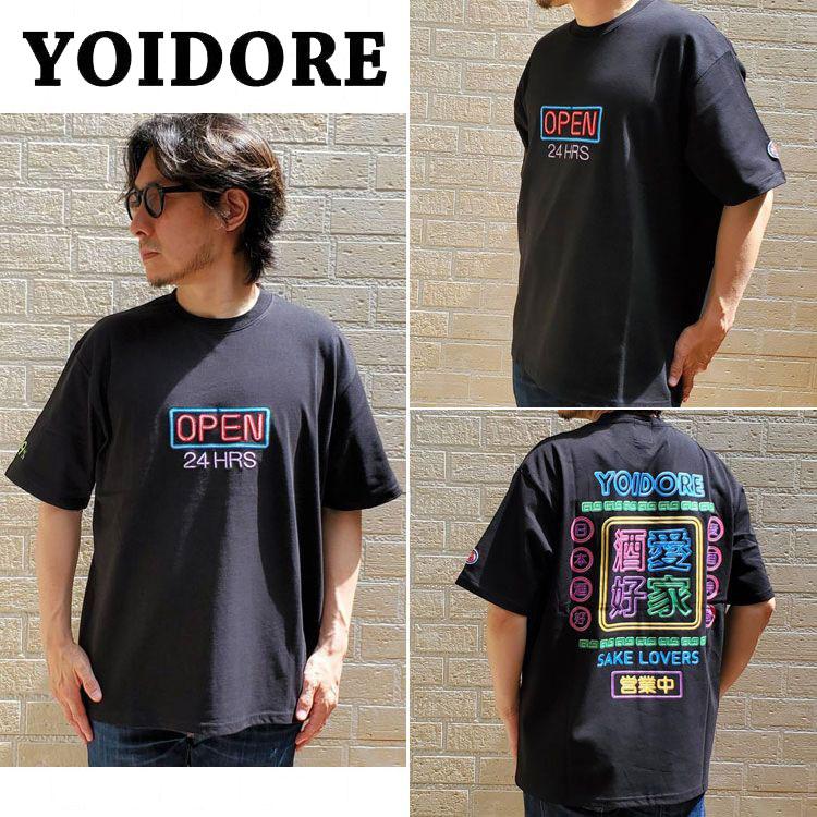 YOIDORE 酔いどれ ネオン 半袖Tシャツ プリント 酒愛好家 カラー刺繍