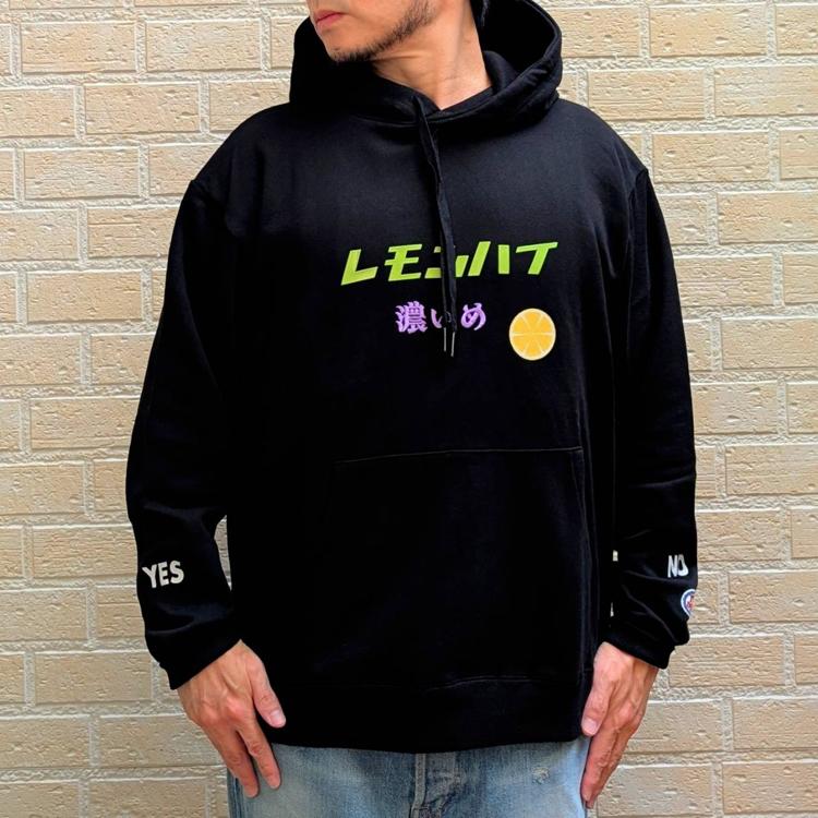 酔いどれ レモンハイ スウェットパーカー バックグラフィック 刺繍 裏