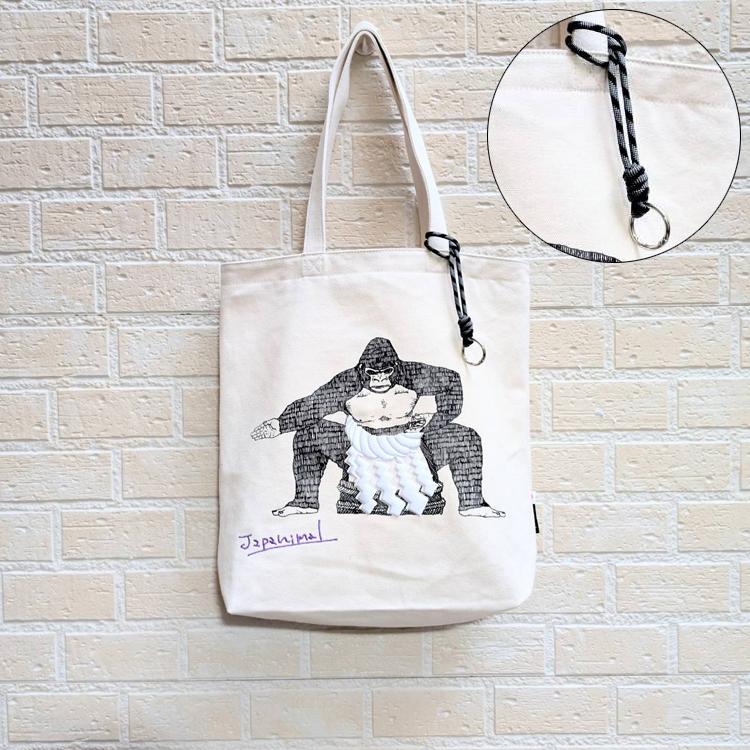 和風 アニマルデザイン キャンバス トートバッグ A4対応 ファスナー