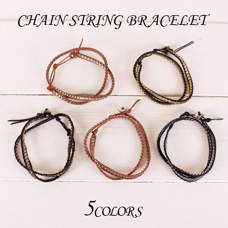 新作人気 ブレスレット チェーン レザー メンズ レディース アクセサリー お揃い ペア ラップブレス プレゼント