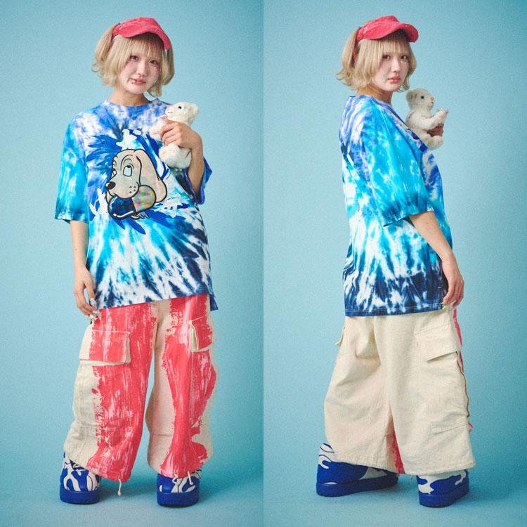 GALFY（ガルフィー） 犬中毒 半袖Tシャツ オーバーサイズ タイダイ染め