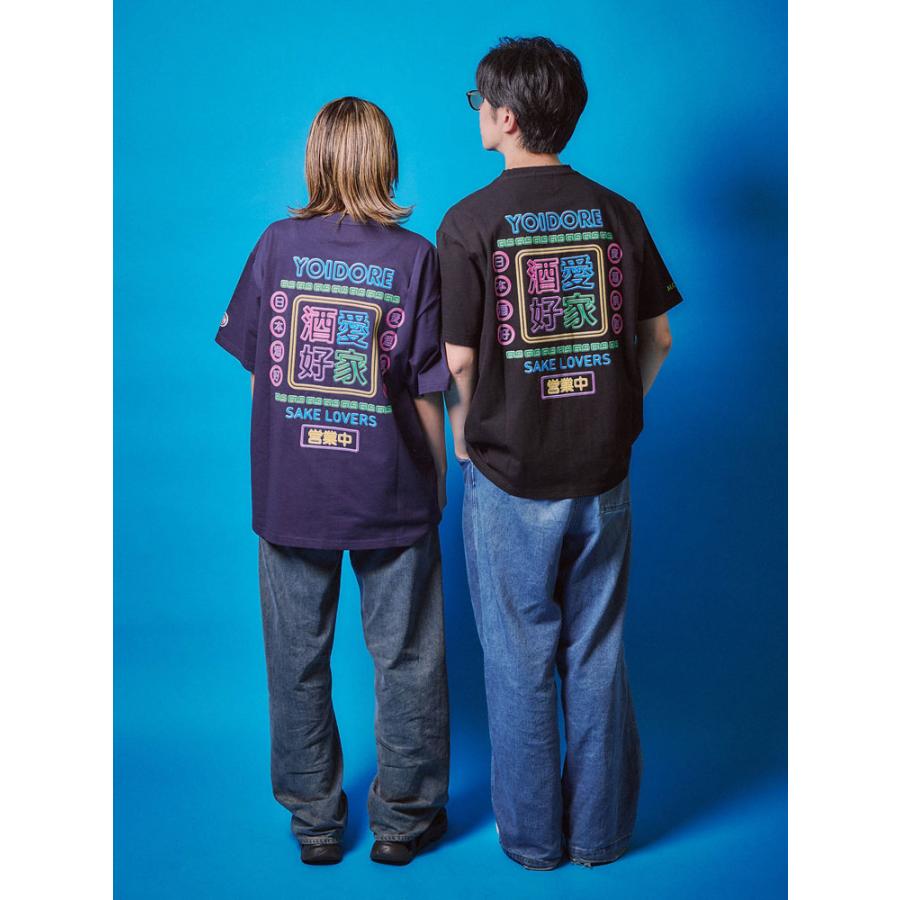 YOIDORE 酔いどれ ネオン 半袖Tシャツ 酒愛好家 カラー刺繍 発泡
