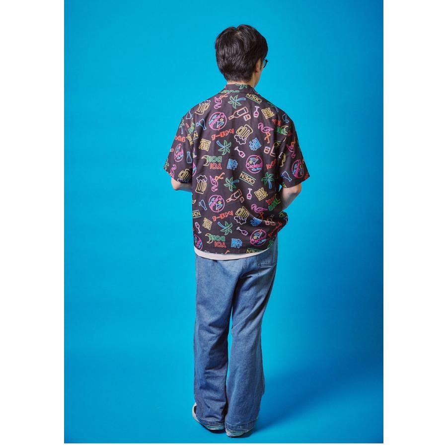 YOIDORE 酔いどれ 酒 ネオン アロハシャツ 総柄 半袖シャツ よいどれ