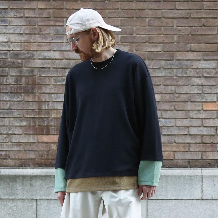 QUOLT レイヤード状 リブニット ニットソー 長袖 Tシャツ クルーネック ゆったり 肌触りのよいニット ユニセックス フェス 誕生日 プレゼント 901t-1819 quolt（クオルト） レイヤード状 リブニット ニットソー 長袖 Tシャツ