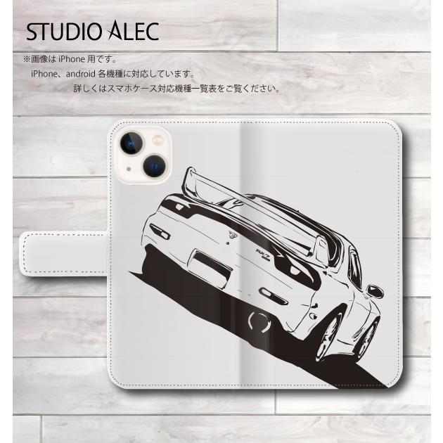 マツダRX-7 FD3S国産本革手帳型iPhoneケース マツダ FD3S RX-7のイラスト・手帳型スマホケース