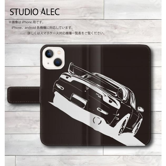 マツダRX-7 FD3S国産本革手帳型iPhoneケース マツダ FD3S RX-7（線画）のイラスト・手帳型スマホケース