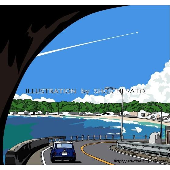 トンネルを抜けて 湘南イラスト版画作品 鎌倉の海岸線とミニクーパーのイラスト Shg3001 Studio Alec 通販 Yahoo ショッピング