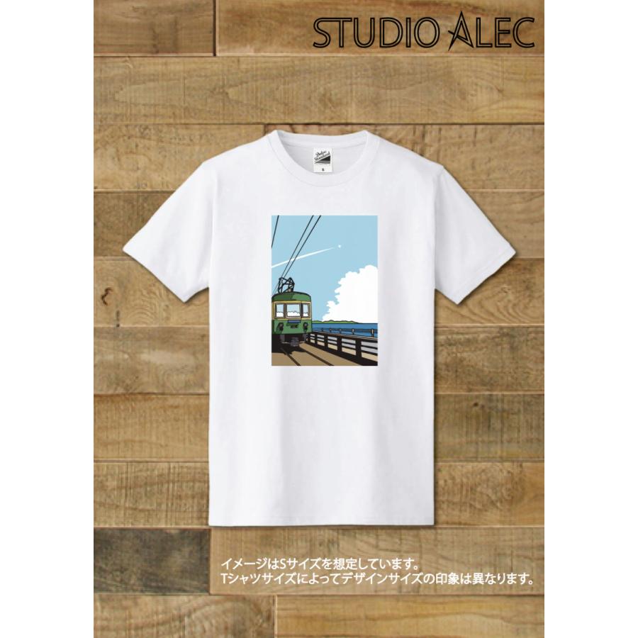 湘南イラスト・Tシャツ 七里ヶ浜の海岸線を走る江ノ電のイラスト