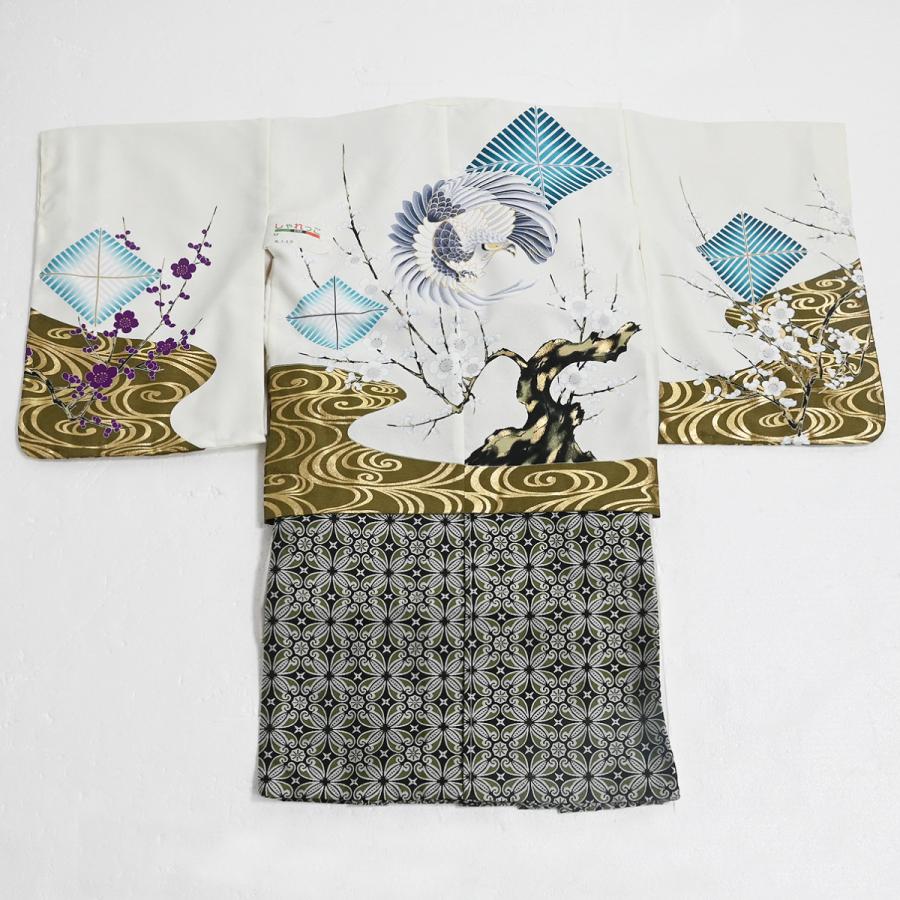 【在庫処分品】男児AS袴セット/しゃれっこ/おりびと/04-694BN/(BN6360)/ブランド/子供/ちびっこ/着物/長襦袢/羽織/七五三着物セット/5歳/和服/白 |  | 04