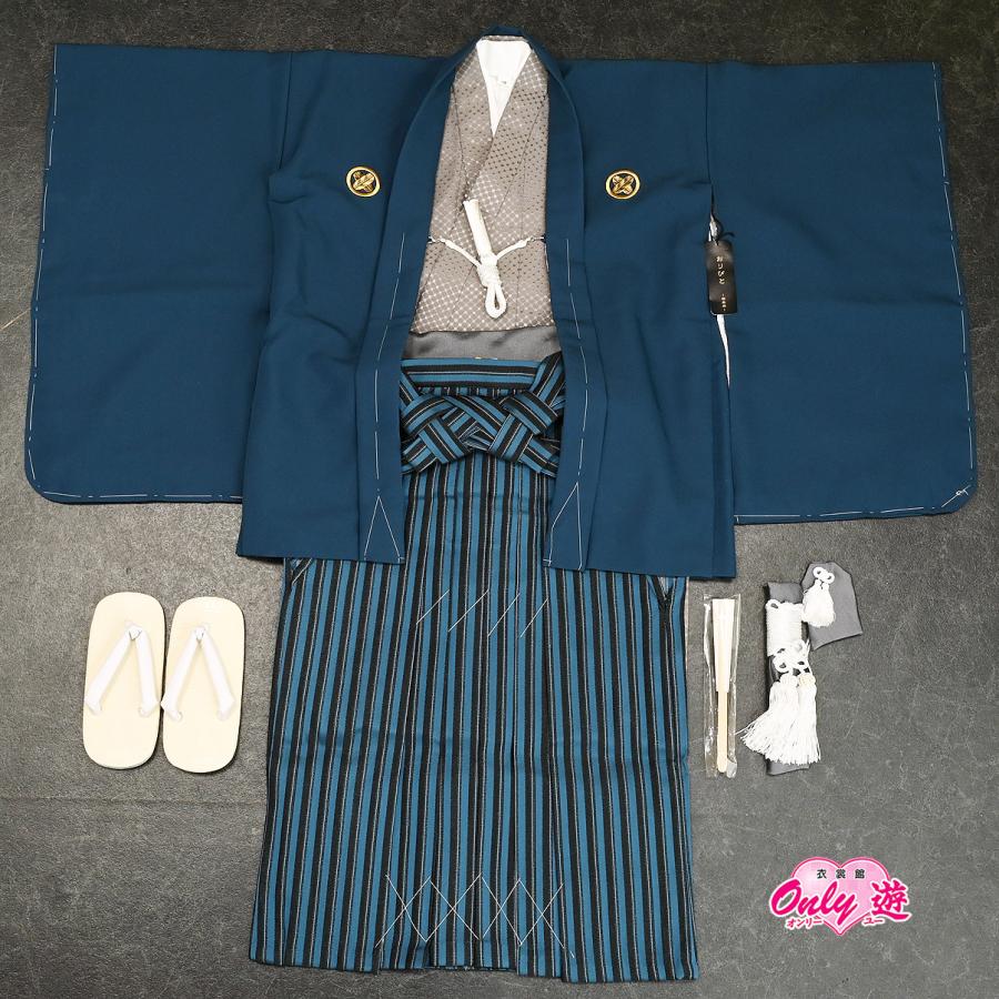 【在庫処分品】男児AS袴セット/おりびと/05-700BN/ブランド/子供/ちびっこ/着物/長襦袢/羽織/七五三着物セット/5歳/和服/色紋付/ブルー | 