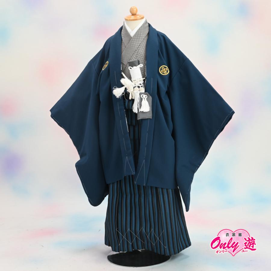 【在庫処分品】男児AS袴セット/おりびと/05-700BN/ブランド/子供/ちびっこ/着物/長襦袢/羽織/七五三着物セット/5歳/和服/色紋付/ブルー |  | 01