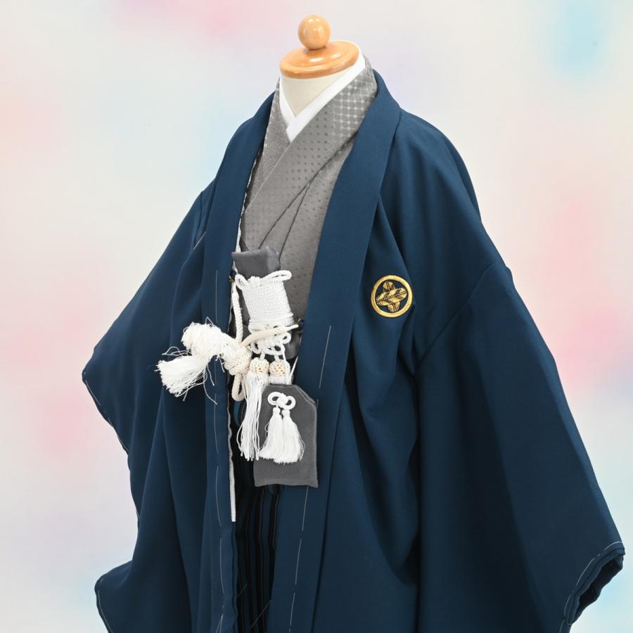 【在庫処分品】男児AS袴セット/おりびと/05-700BN/ブランド/子供/ちびっこ/着物/長襦袢/羽織/七五三着物セット/5歳/和服/色紋付/ブルー |  | 02