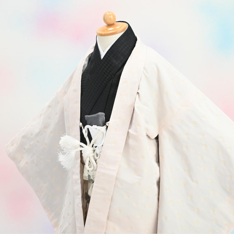 【在庫処分品】男児AS袴セット/おりびと/05-702BN/ブランド/子供/ちびっこ/着物/長襦袢/羽織/七五三着物セット/5歳/和服/水玉/ベージュ |  | 02